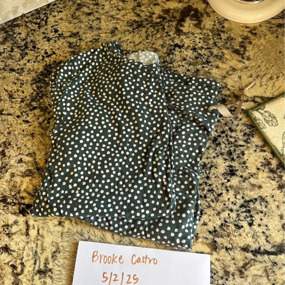 Green and White Polka Dot Pajama Set with Ruched Detail - Picture 1 of 4